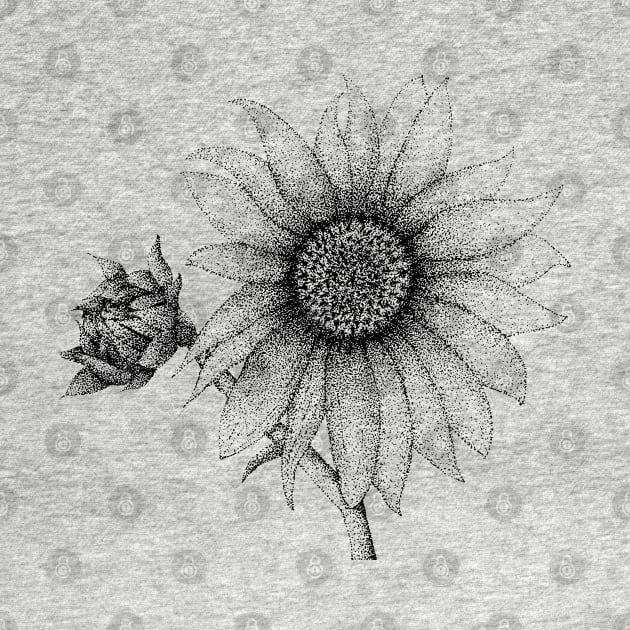 Pointillism Sunflower Illustration by Bluest